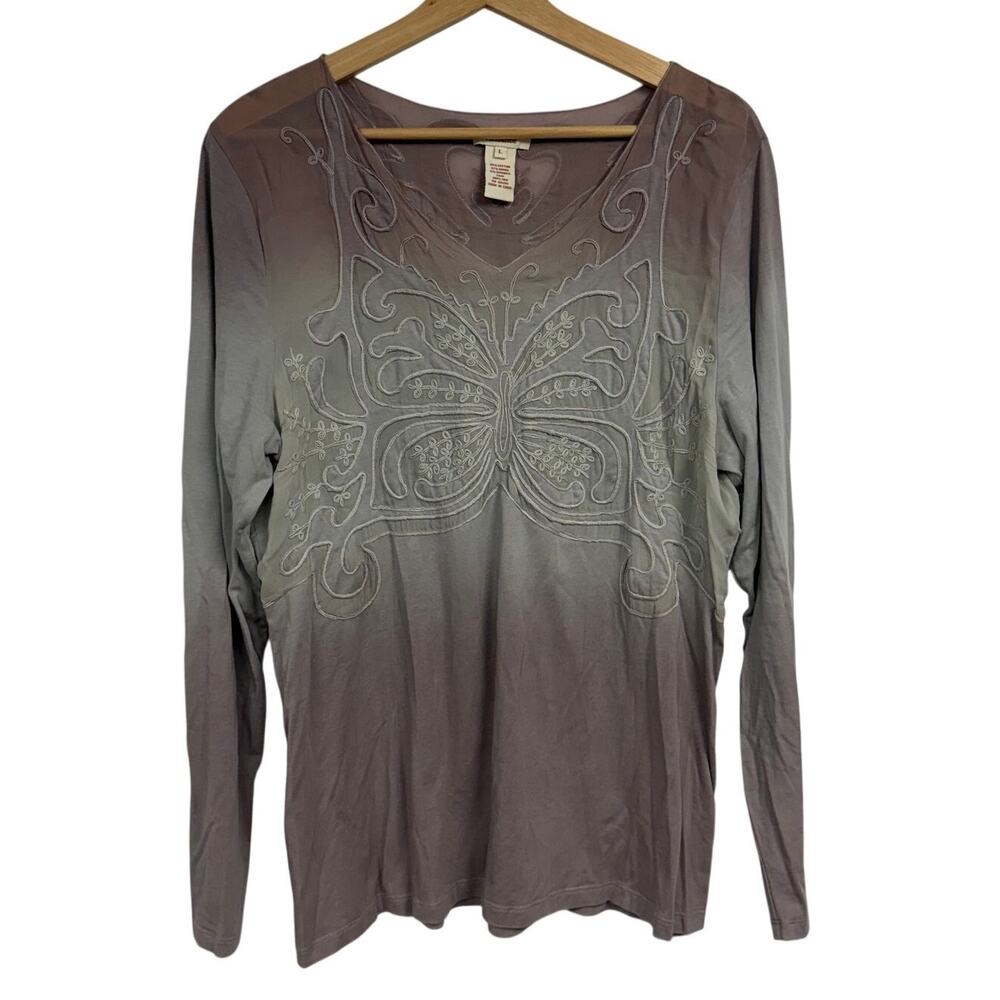 Sundance Embroidered Butterfly Purple Sheer Whimsygoth Fairy Long Sleeve SZ LG